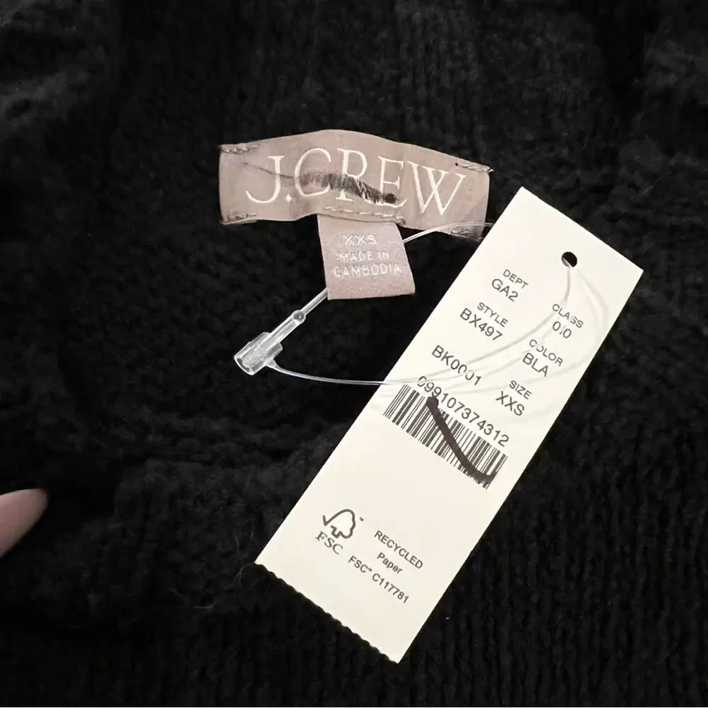 J.CREW Cotton Turtleneck Sweater Black Chunky Knit Ribbed Cuff Hem Soft XXS NEW